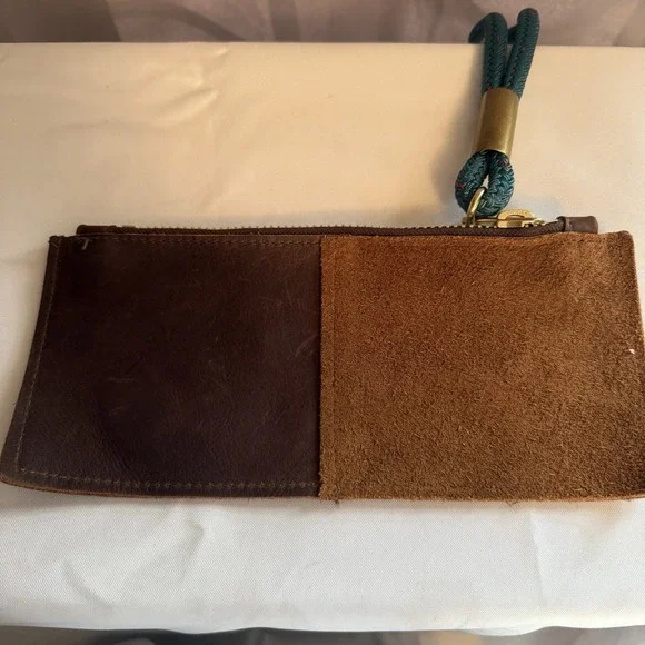 WILDWOOD OYSTER CO. LEATHER CLUTCH TEAL ROPE WRISTLET BROWN LEATHER WALLET POUCH
